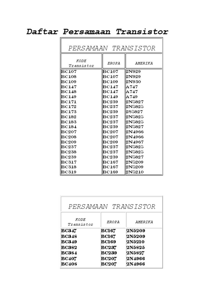 Daftar Persamaan Transistor