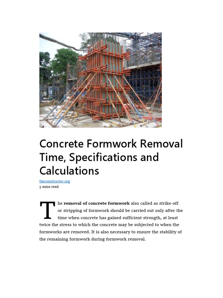 Formwork Removal Time Guidelines | PDF | Concrete | Strength Of Materials