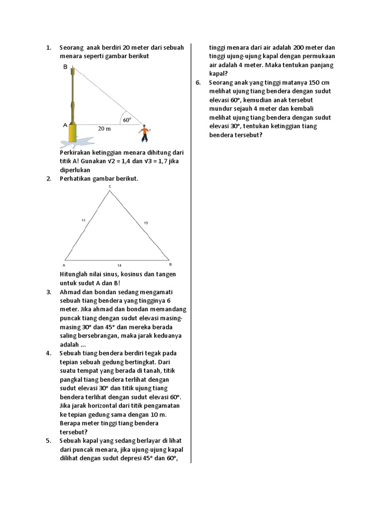Soal Dan Pembahasan Sudut Elevasi Dan Depresi Fix