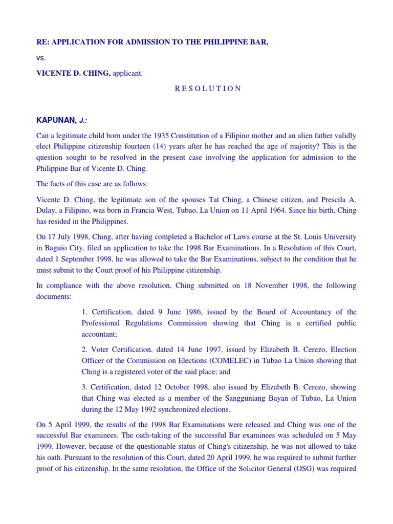 Re Application For Admission To The Philippine Bar PDF Lawyer Practice Of Law