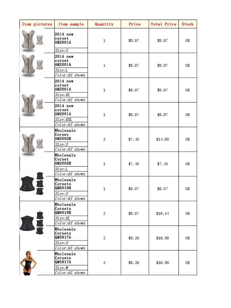 Wholesale Corsets and Lingerie Prices | PDF | Lingerie | Undergarment