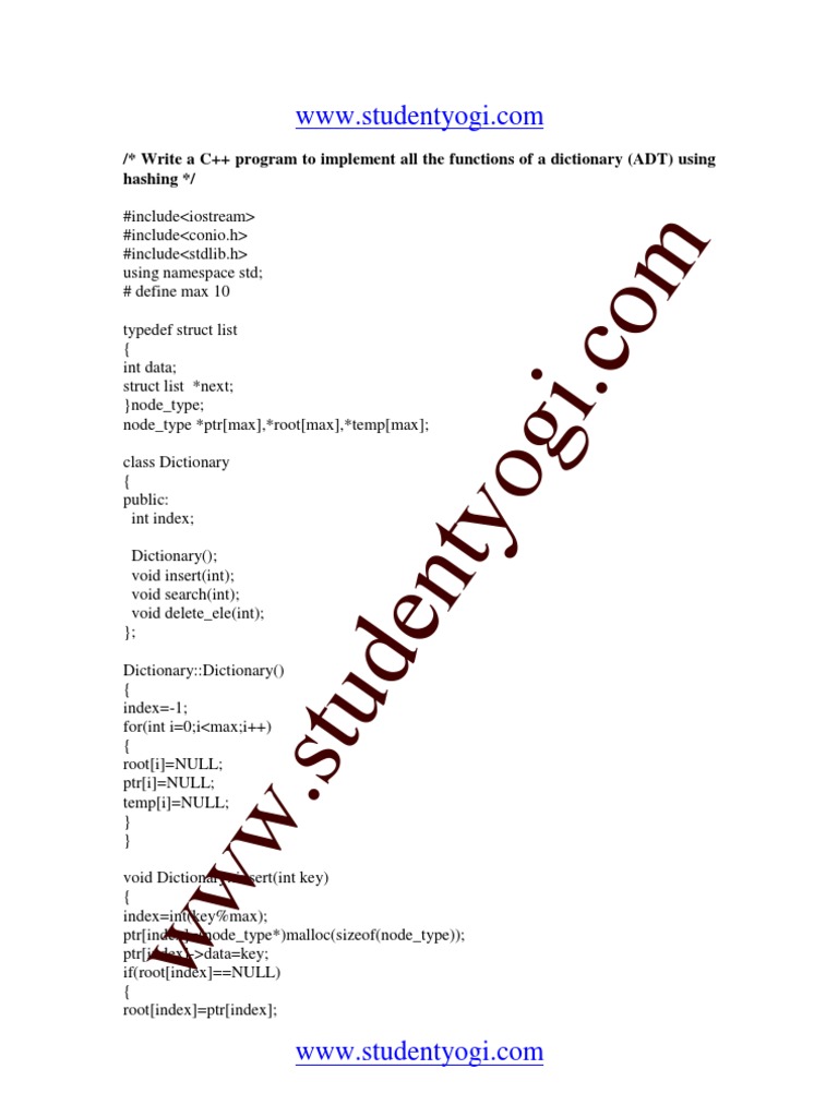 C++ Dictionary ADT Implementation | PDF | Algorithms And Data ...