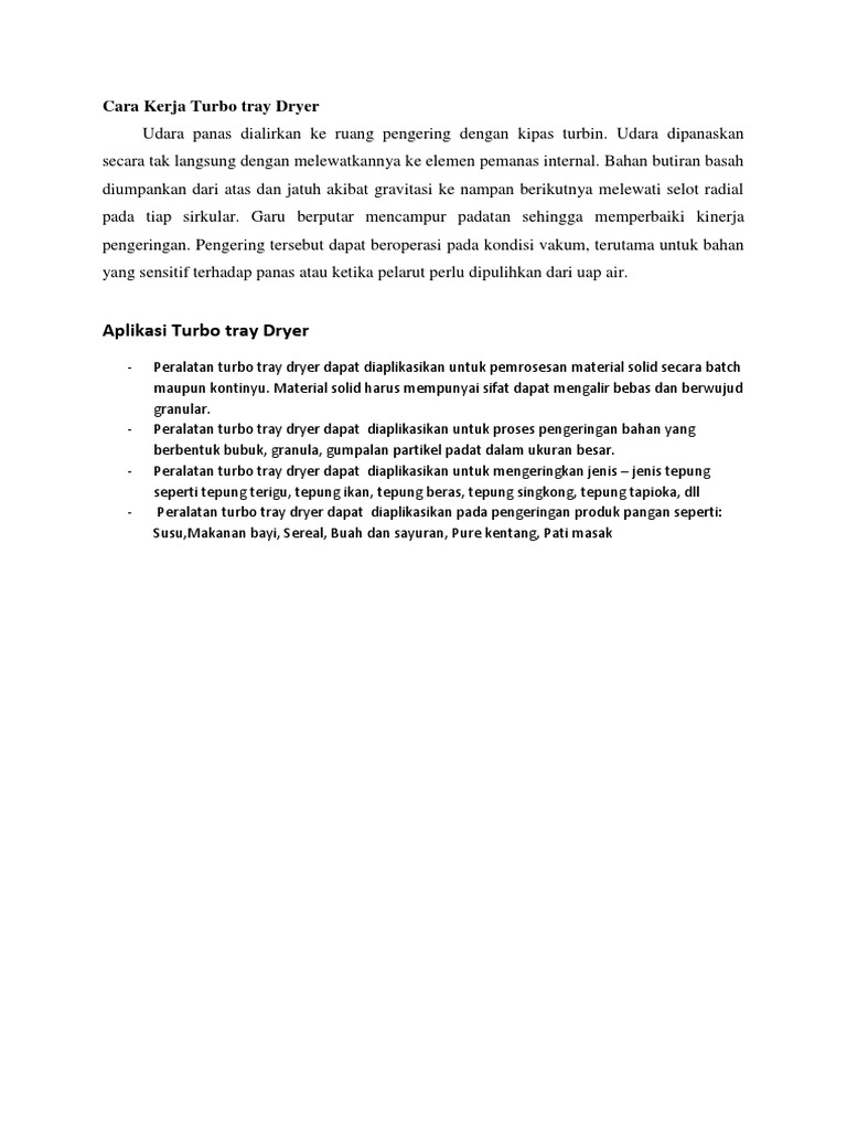 Aplikasi turbo tray dryer dan cara kerja pdf