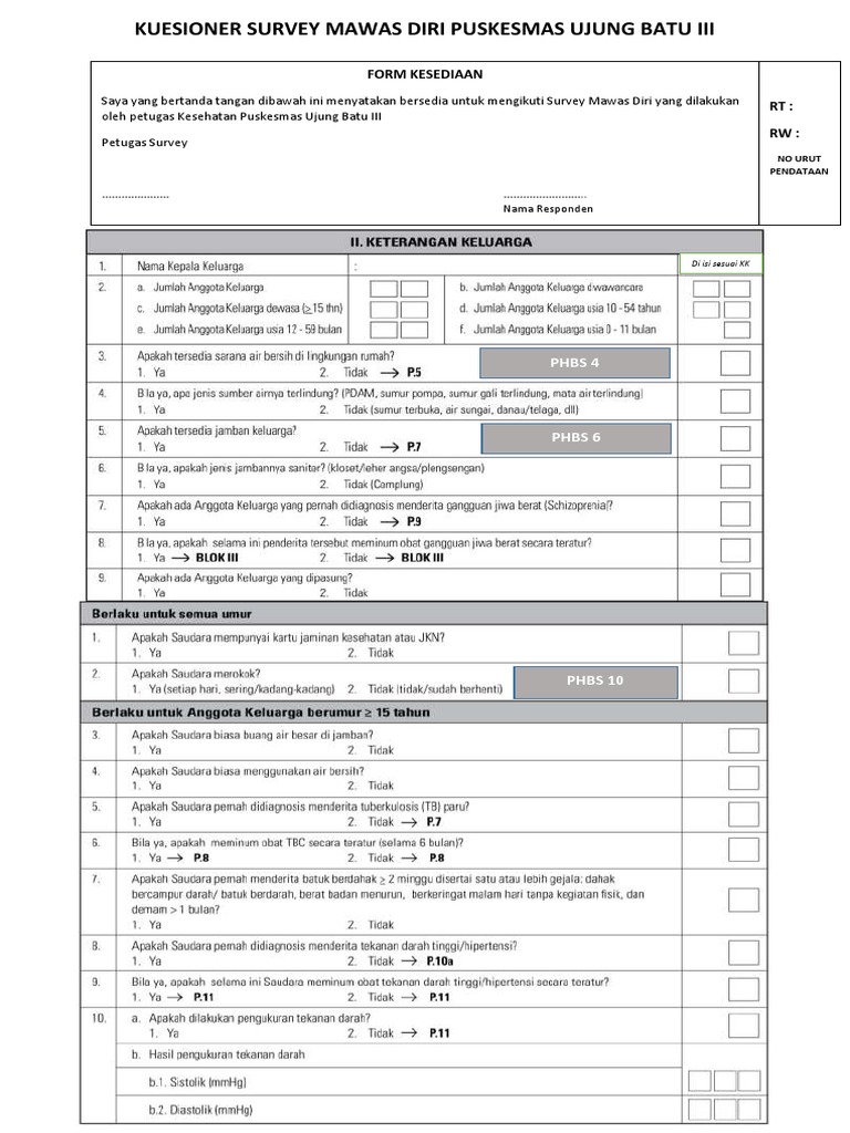 Kuesioner Survey Mawas Diri Puskesmas | PDF