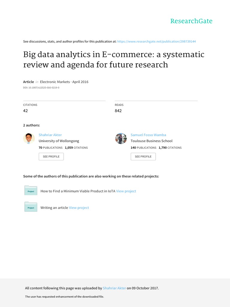 Electronic Markets Paper On Big Data Analytics | PDF | Big Data | Analytics