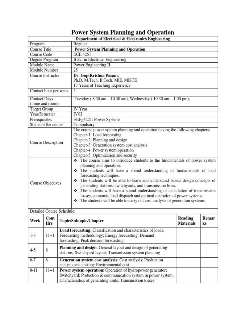 Power System Planning and Operation PDF Academic Dishonesty