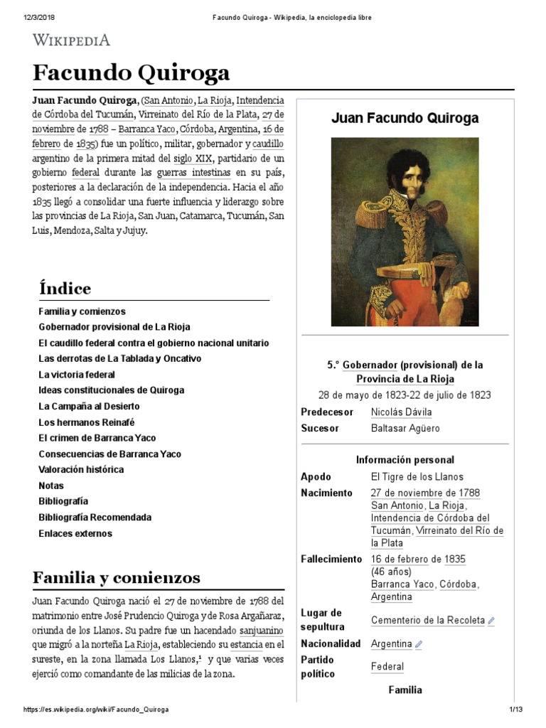 Facundo Quiroga - Biografia | PDF | Argentina