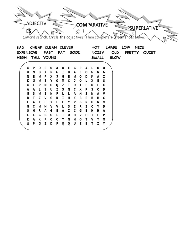Comparatives And Superlatives Wordsearch