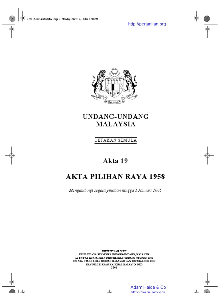 Akta Pilihan Raya 1958 (Akta 19) | PDF
