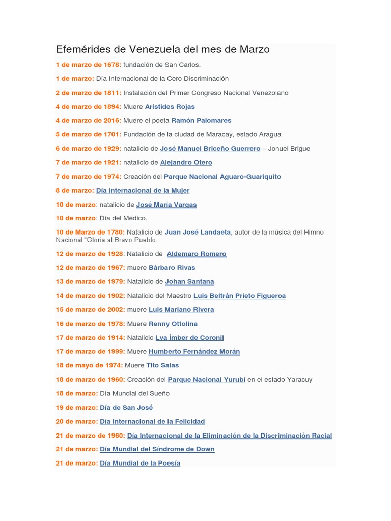 Efemérides de Venezuela Del Mes de Marzo PDF