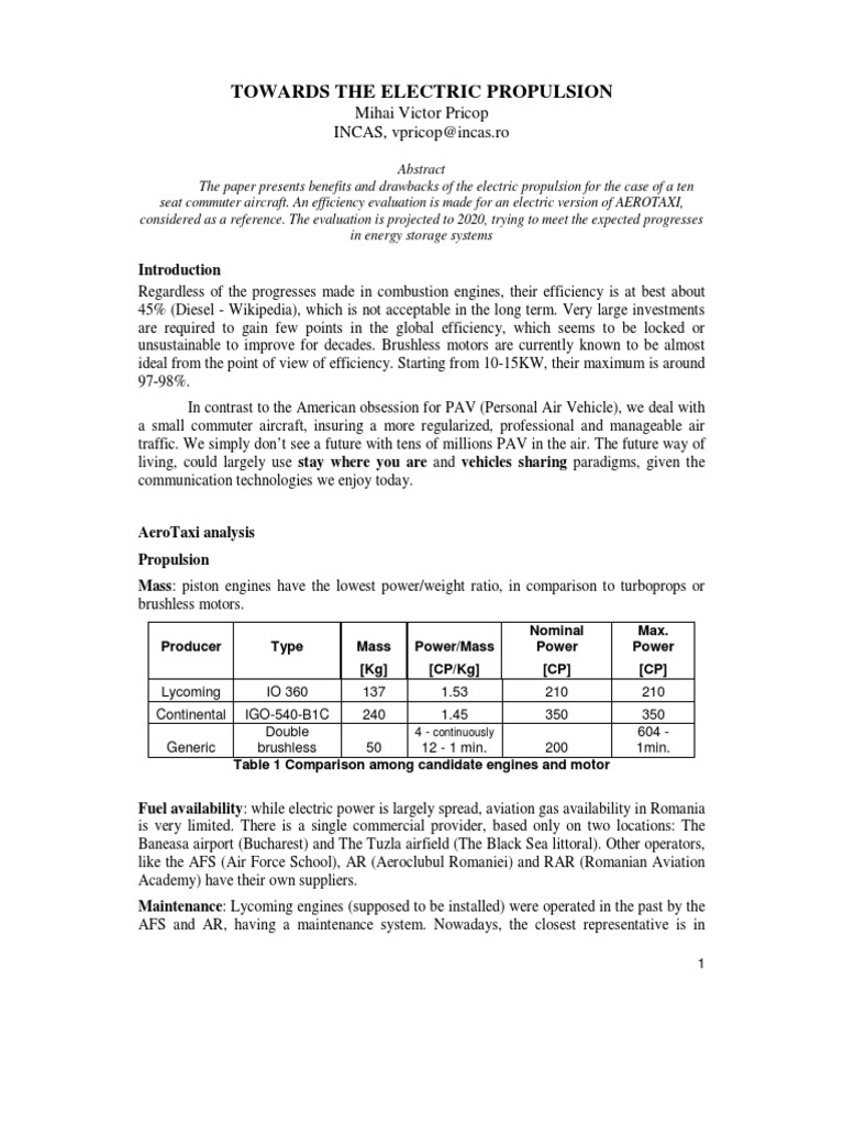 Electric Propulsion for Commuter Aircraft | PDF | Engines | Internal ...