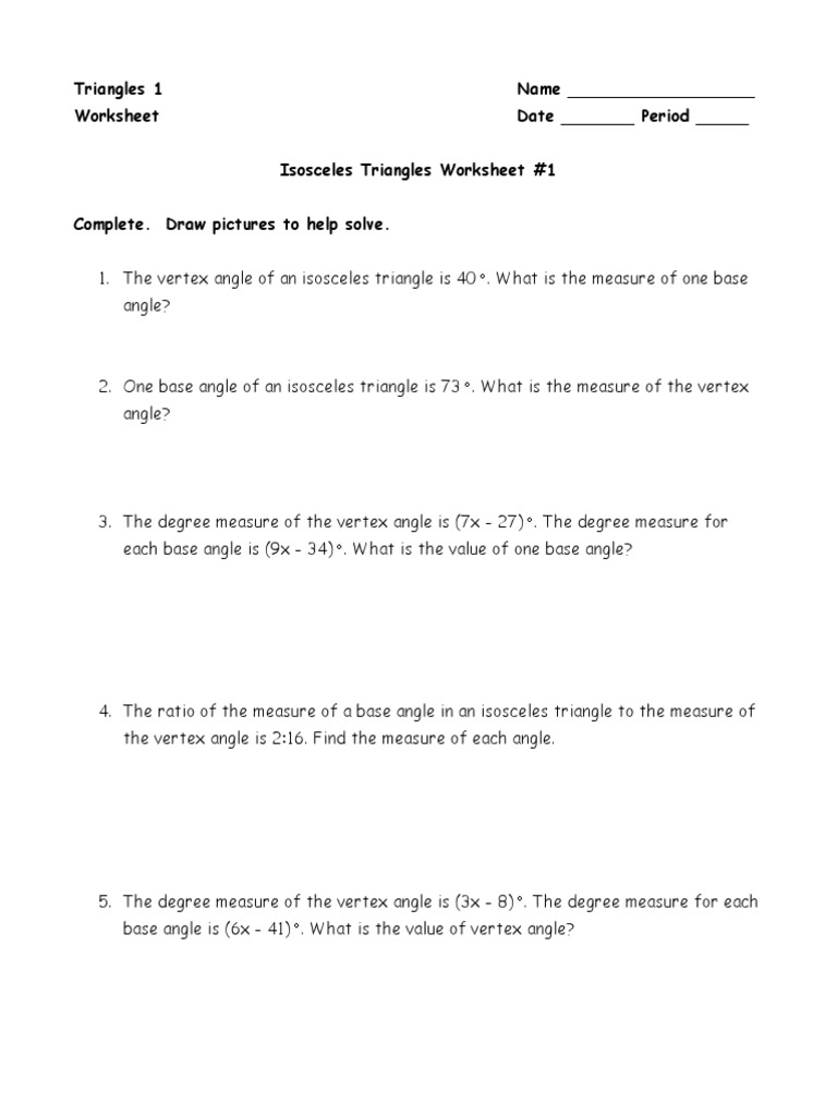 Worksheets Isosceles Triangle Worksheet isosceles triangles