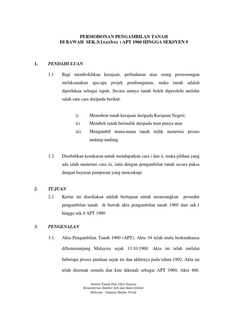 Permohonan Pengambilan Tanah Di Bawah Sek 3 1 A B C Pdf