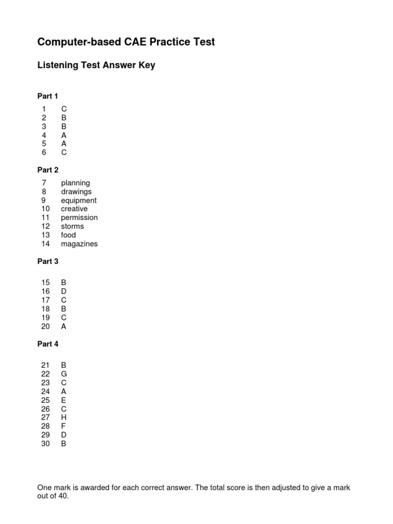 Computer-Based CAE Practice Test: Listening Test Answer Key | PDF ...