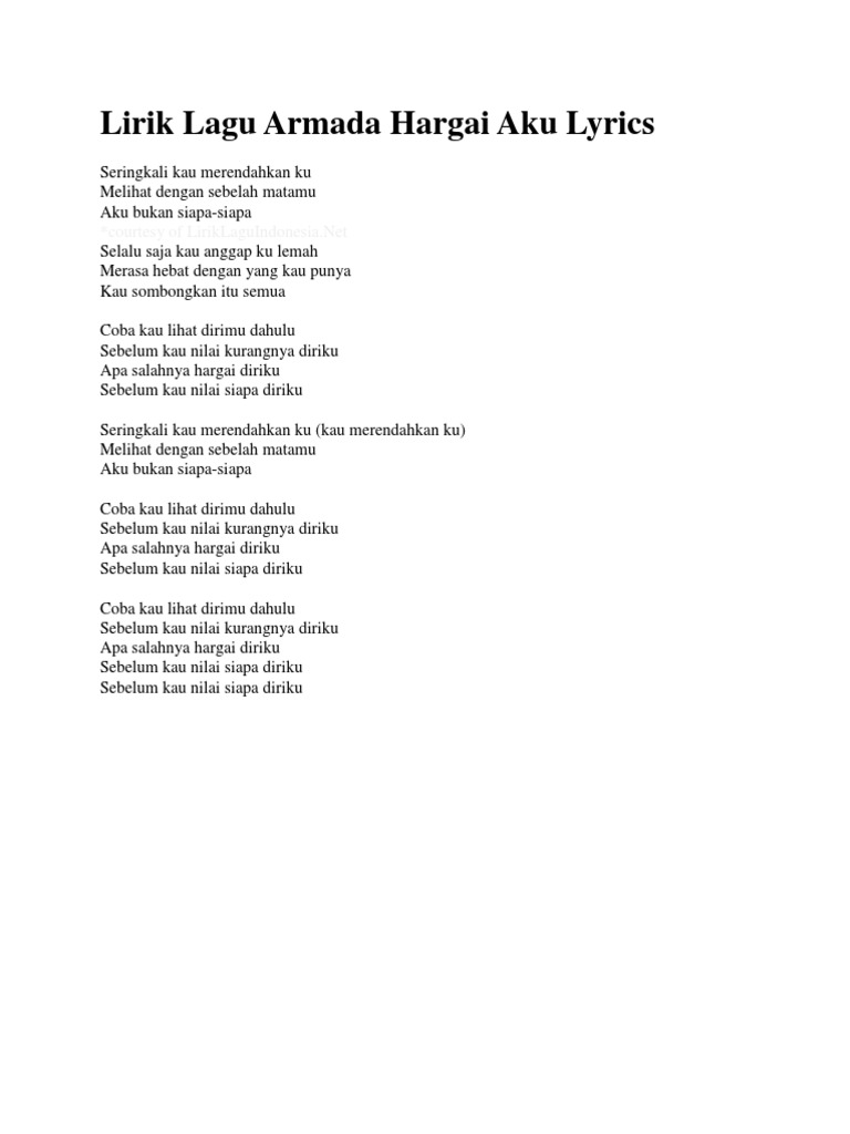 Lirik Lagu Armada Hargai Aku Lyrics
