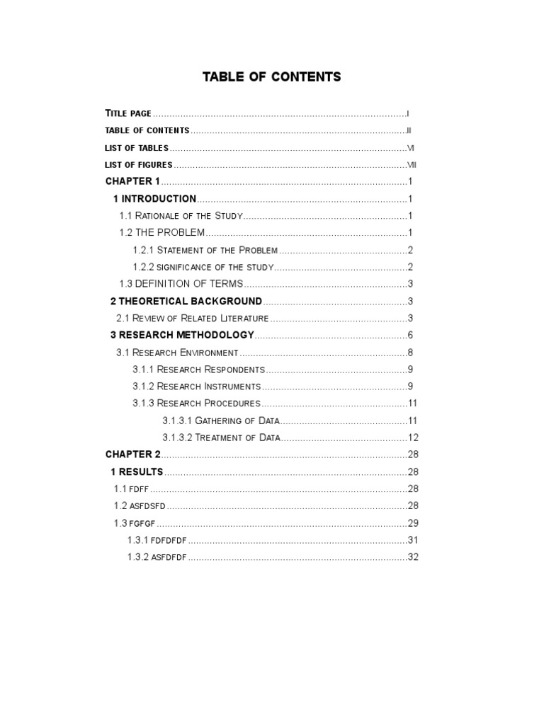 Itle OF List OF Tables List OF Figures I II VI VII PDF Research Methods Science