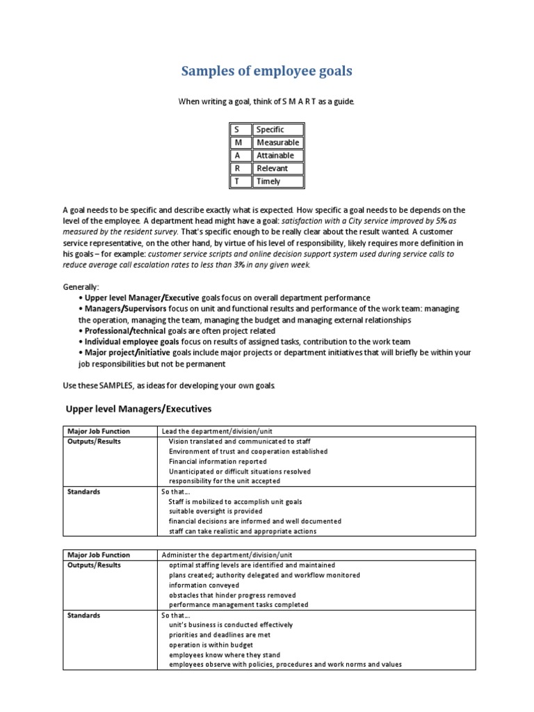 Employee Goal Setting Samples | PDF | Goal | Employment