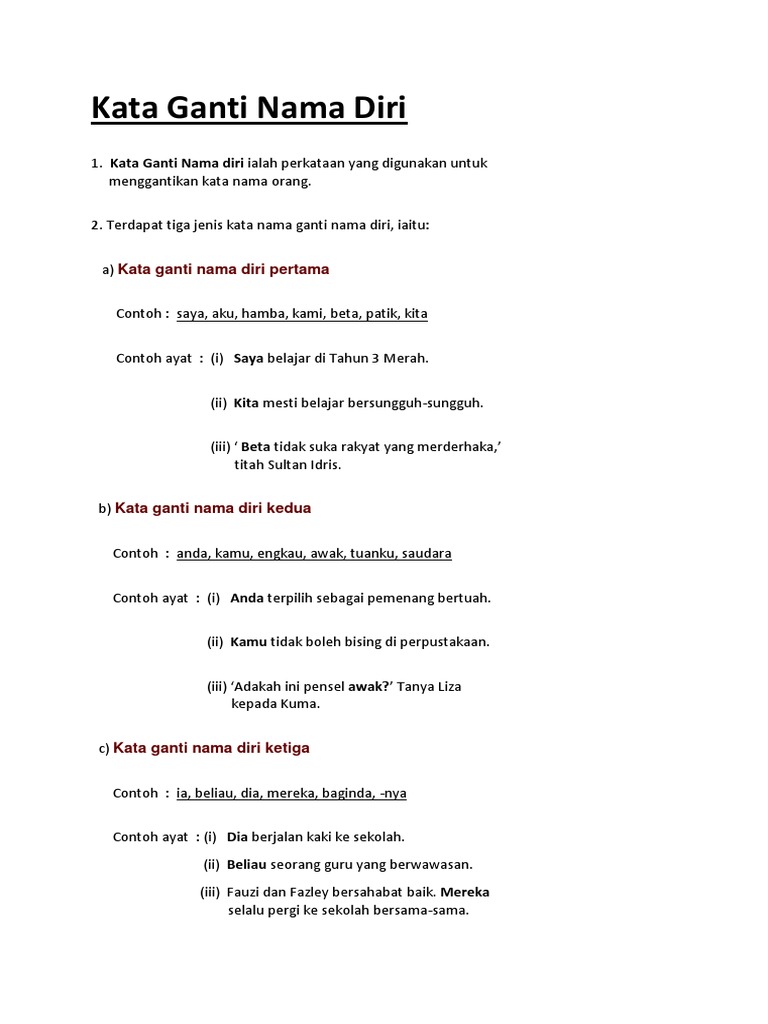 Latihan Kata Ganti Nama Diri Pdf