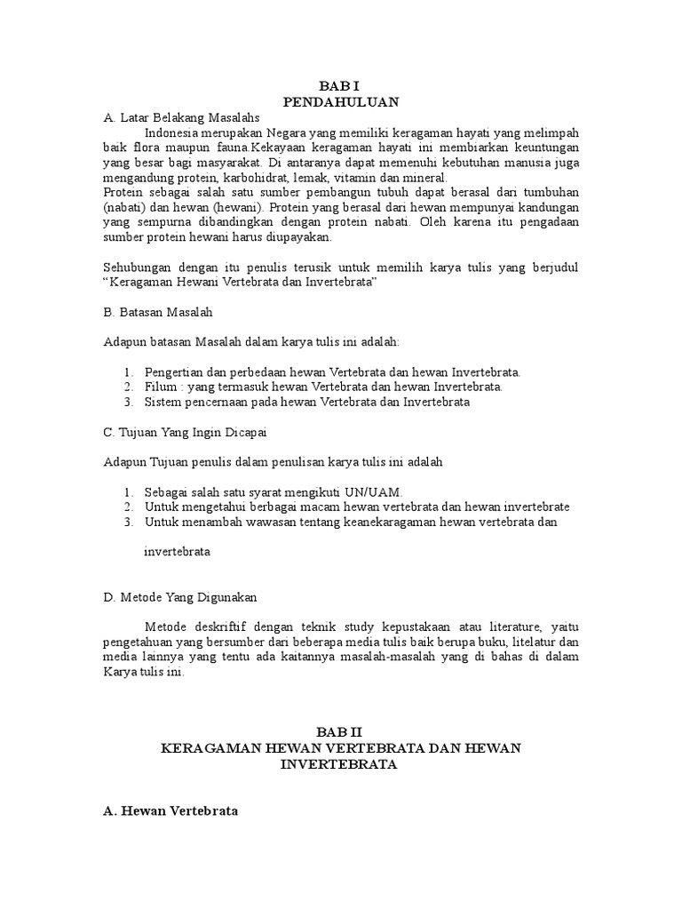74503866 Makalah Biologi Hewan Vertebrata Dan Invertebrata 1 Doc