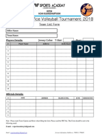 W.S.A Inter Office Volleyball Tournament 2018: Team List Form