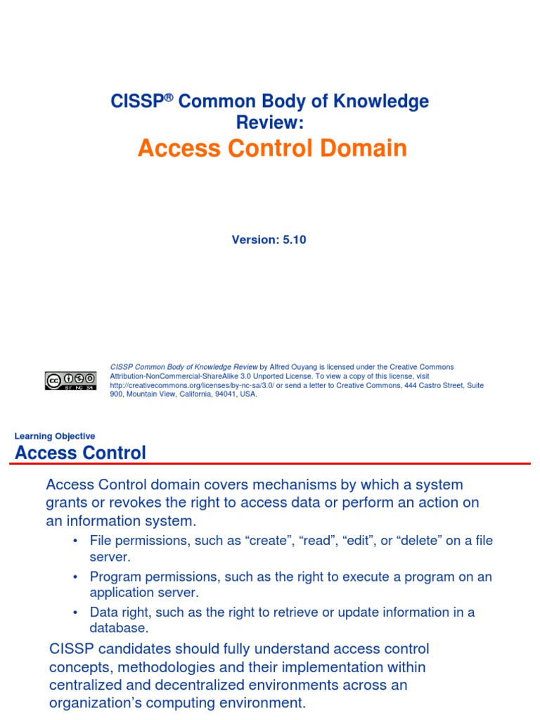 Access Control Domain: Cissp Common Body of Knowledge Review | PDF | Denial  Of Service Attack | Classified Information