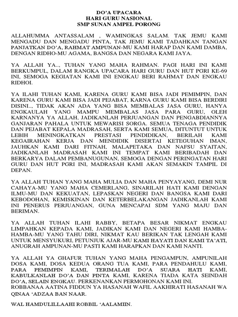 Doa Untuk Memperingati Hari Guru Nasional Seputaran Guru