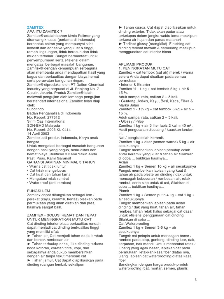 Solusi Cat dan Lem Zamitex Hemat | PDF