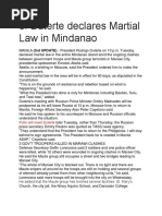 Duterte Declares Martial Law in Mindanao: Putin Will Meet Duterte