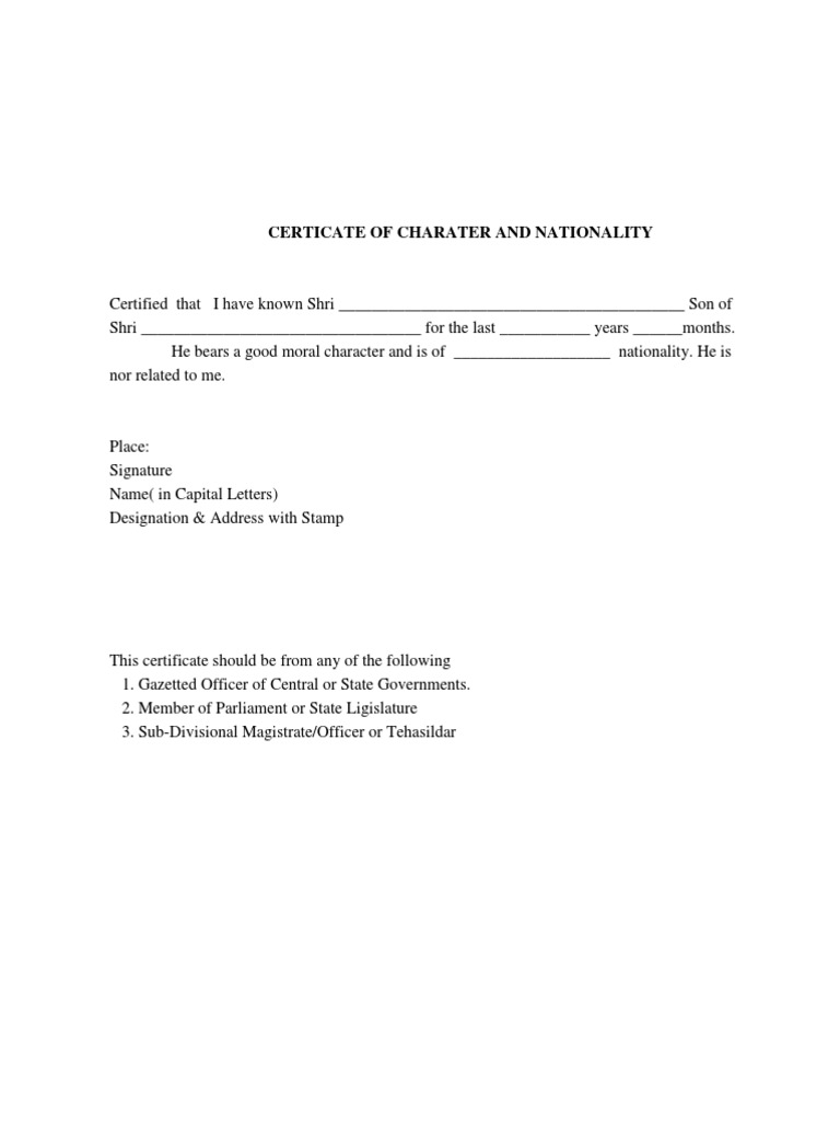 Character Certificate Format for Officials | PDF | Politics