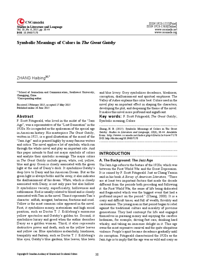 Symbolic Meaning Of Colors In The Great Gatsby Symbolism Arts The Great Gatsby