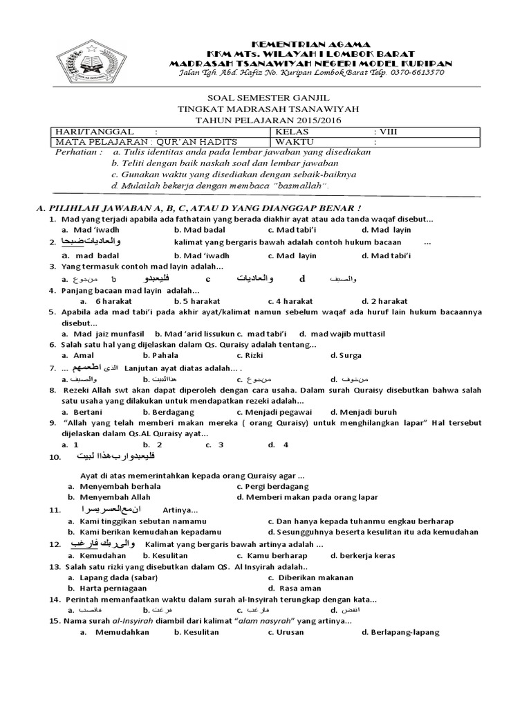 Soal Qh Viii Ganjil 17 K 13 Docx
