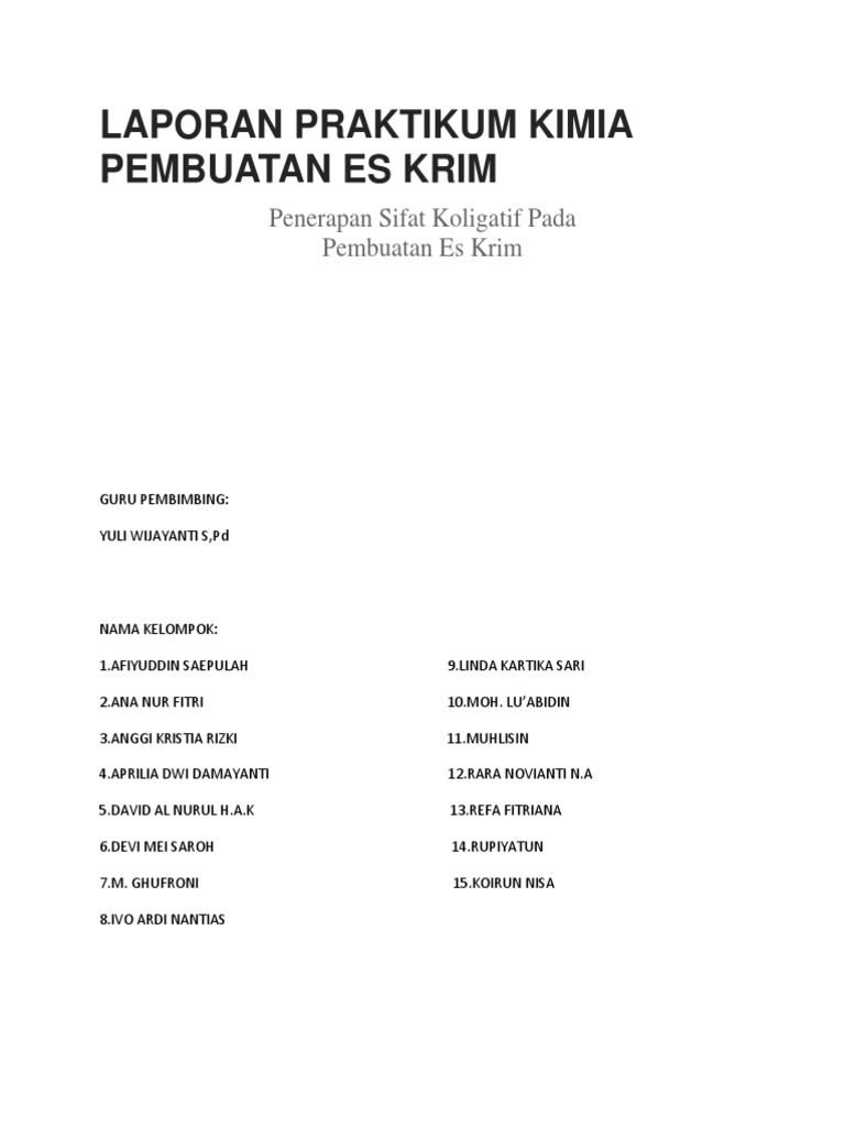 Laporan Praktikum Kimia Pembuatan Es