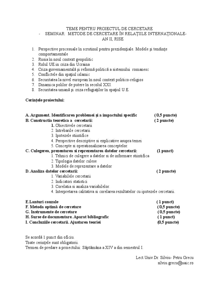 Teme Pentru Proiectul de Cercetare | PDF