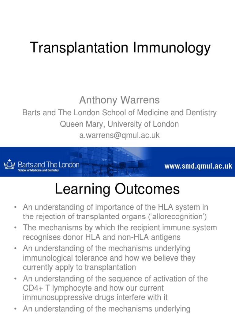 Transplantation Immunology Professor Anthony Warrens Pdf Transplant Rejection Major