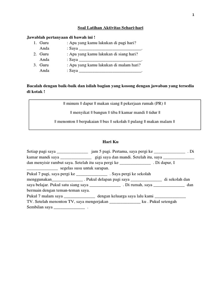 Soal Latihan Daily Activities | PDF