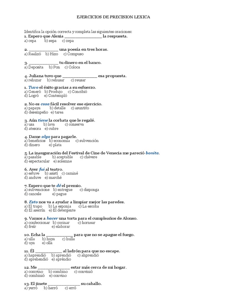 Ejercicios de Precision Lexica | PDF