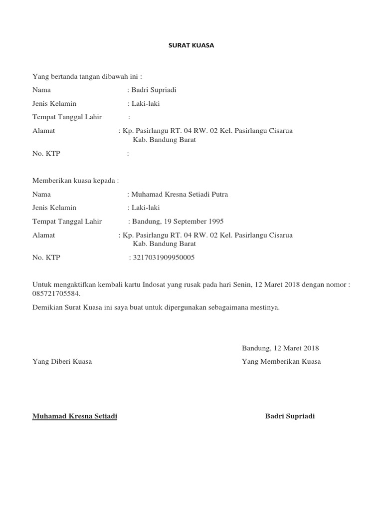 Surat Kuasa Untuk Indosat 12 Maret 2018 Pdf