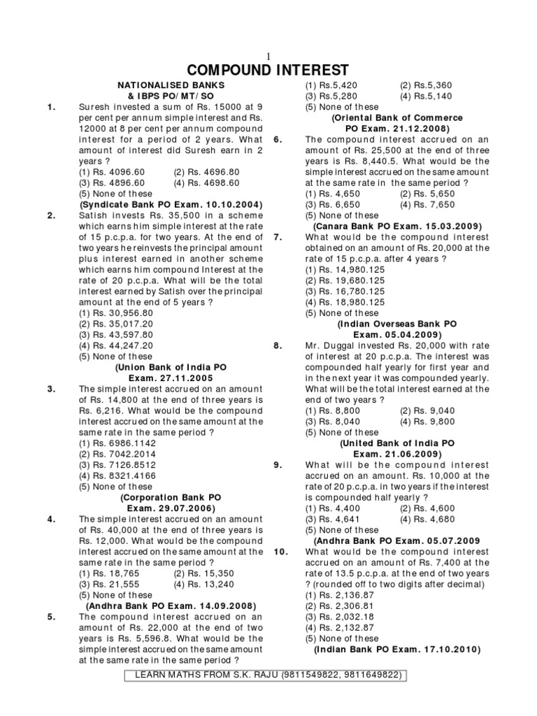 Interest Calculations for Banking Exams | PDF | Compound Interest ...
