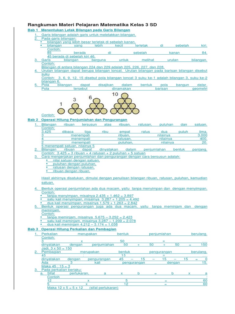 Rangkuman Materi Pelajaran Matematika Kelas 3 SD | PDF
