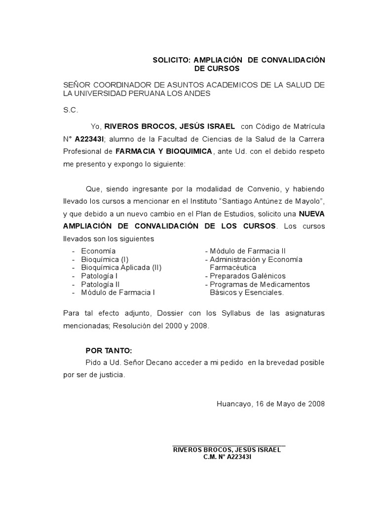 Solc Ampliacion Convalidacion De Cursos Obst Pdf