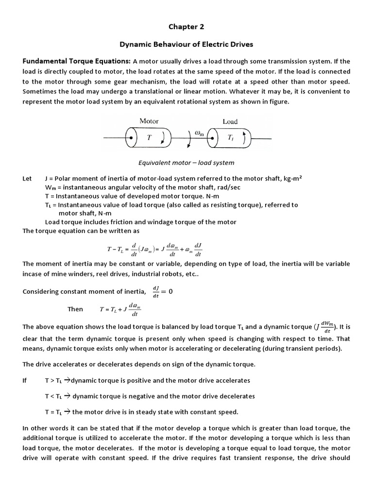 Dynamic Behaviour Of Electric Drives Fundamental Torque Equations Torque Rotation Around A Fixed Axis