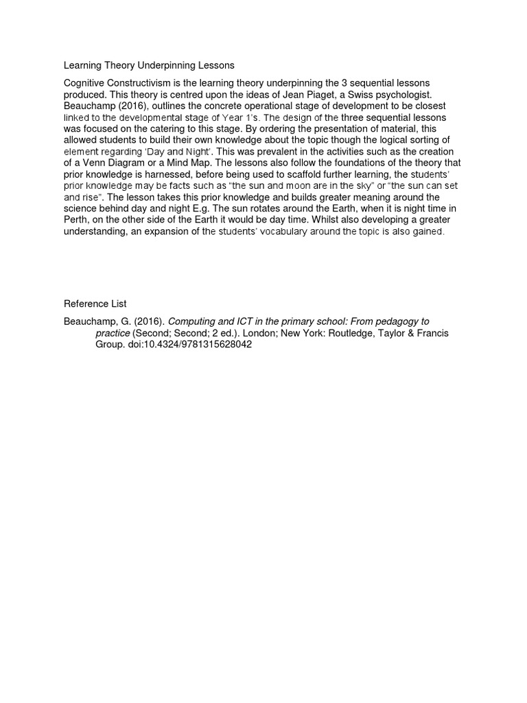 Learning Theory Underpinning Lessons Pdf Learning Theory Education