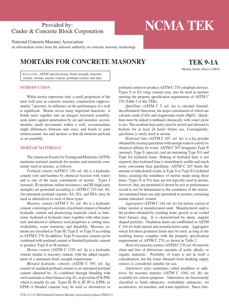 Tek 09-01a | PDF | Mortar (Masonry) | Masonry