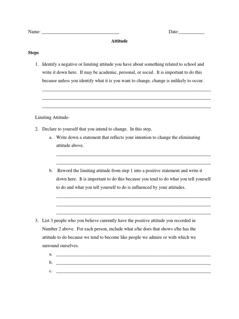 Attitude Worksheet | Intention | Attitude (Psychology) | Free 30-day
