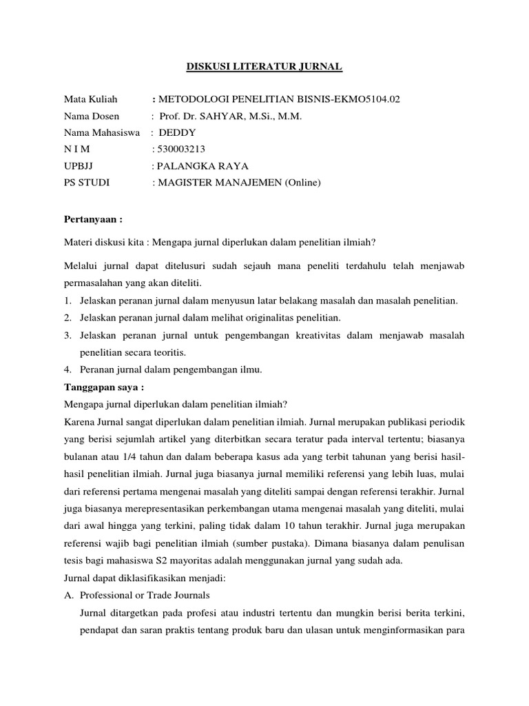 Deddy Nim 530003213 Diskusi Literatur Jurnal Metodologi Penelitian Bisnis Pdf