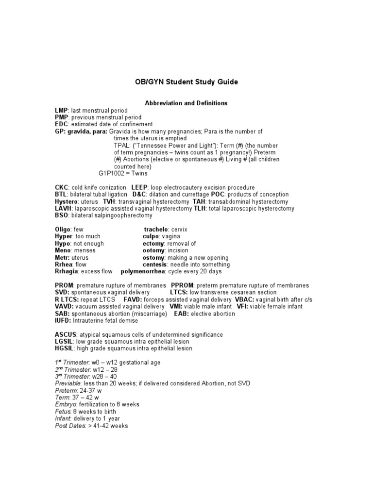 Obgyn Student Study Guide Download Free Pdf Childbirth Pregnancy