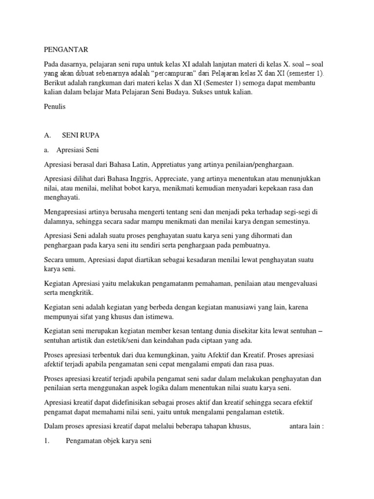 Rangkuman Materi Seni Rupa Kelas Xi Pdf