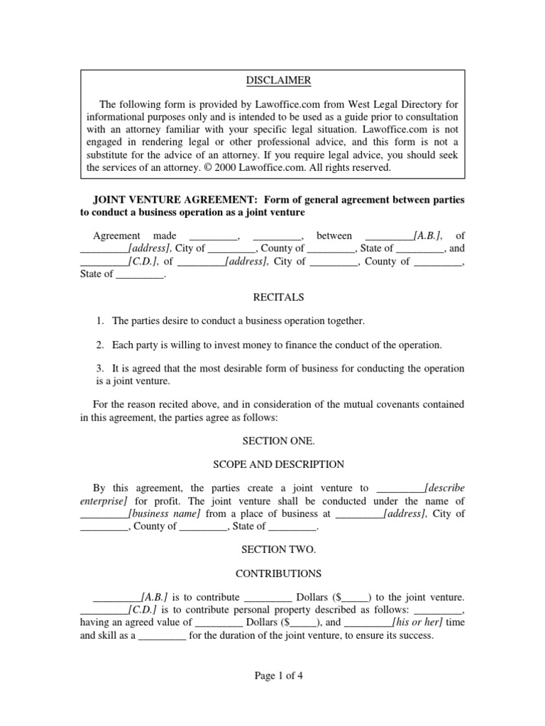 Joint Venture Agreement PDF Joint Venture Insurance