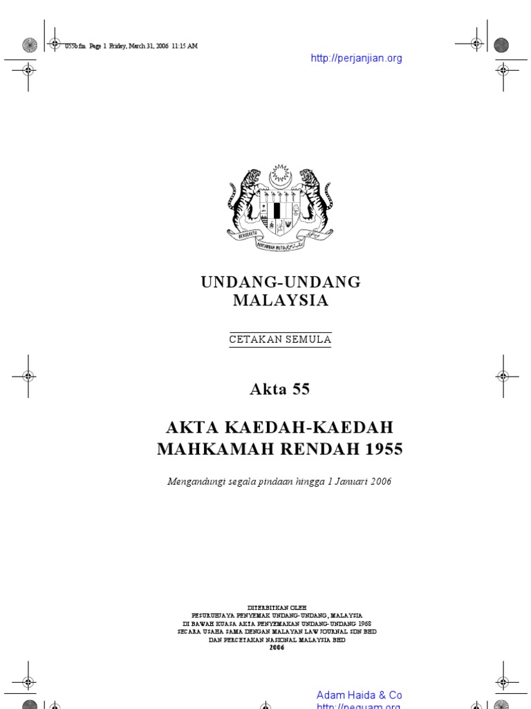 Akta 55 Akta Kaedah Kaedah Mahkamah Rendah 1955 Pdf
