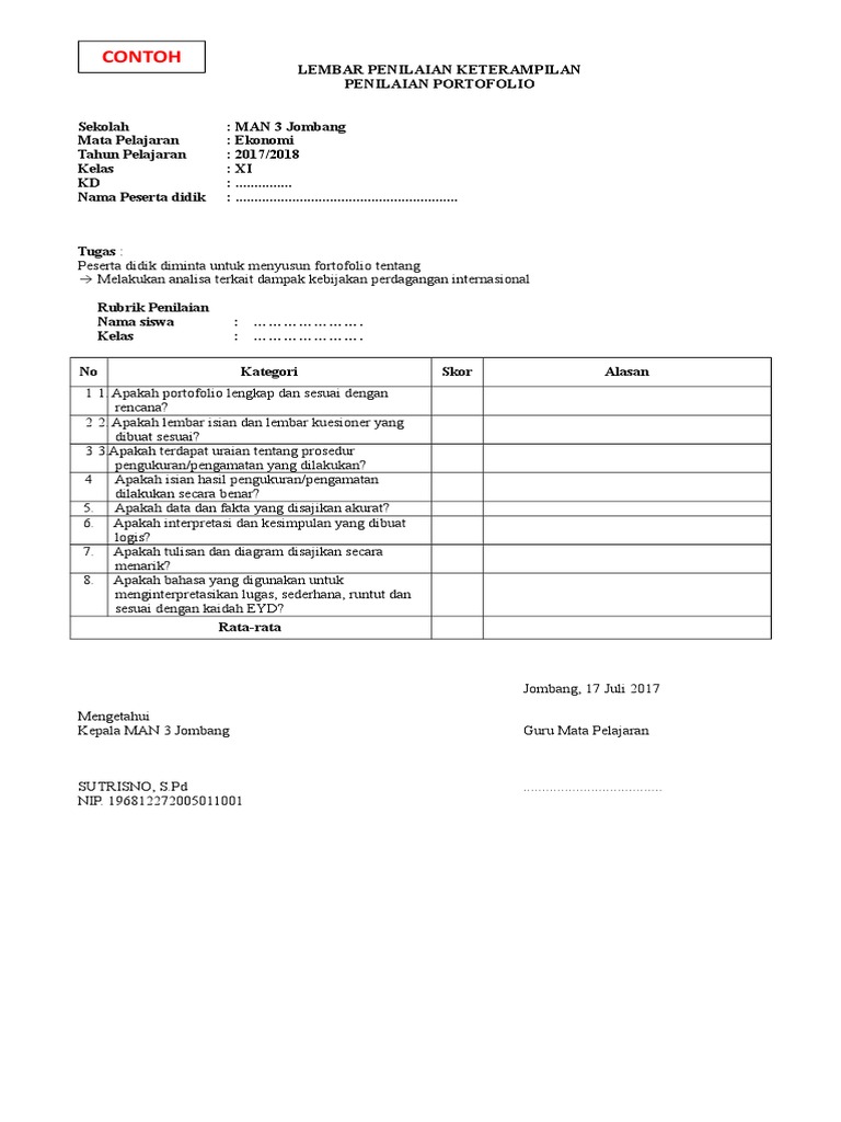 Kisi Kisi Penialian Portofolio